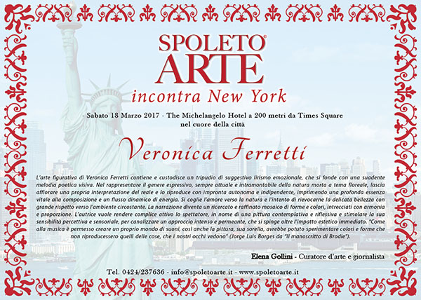 Invito alla mostra Spoleto Arte incontra New York sabato 18 marzo 2017