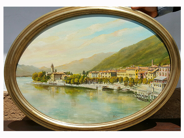 Vista su Gravedona Lago di Como - 70x50cm - Olio su tela ovale - Anno 2016